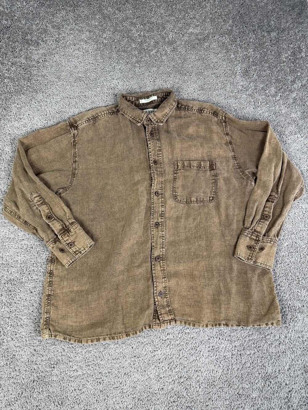Orvis Shirt Mens XL Brown Long Sleeve Button Up Organic Hemp Pocket Casual